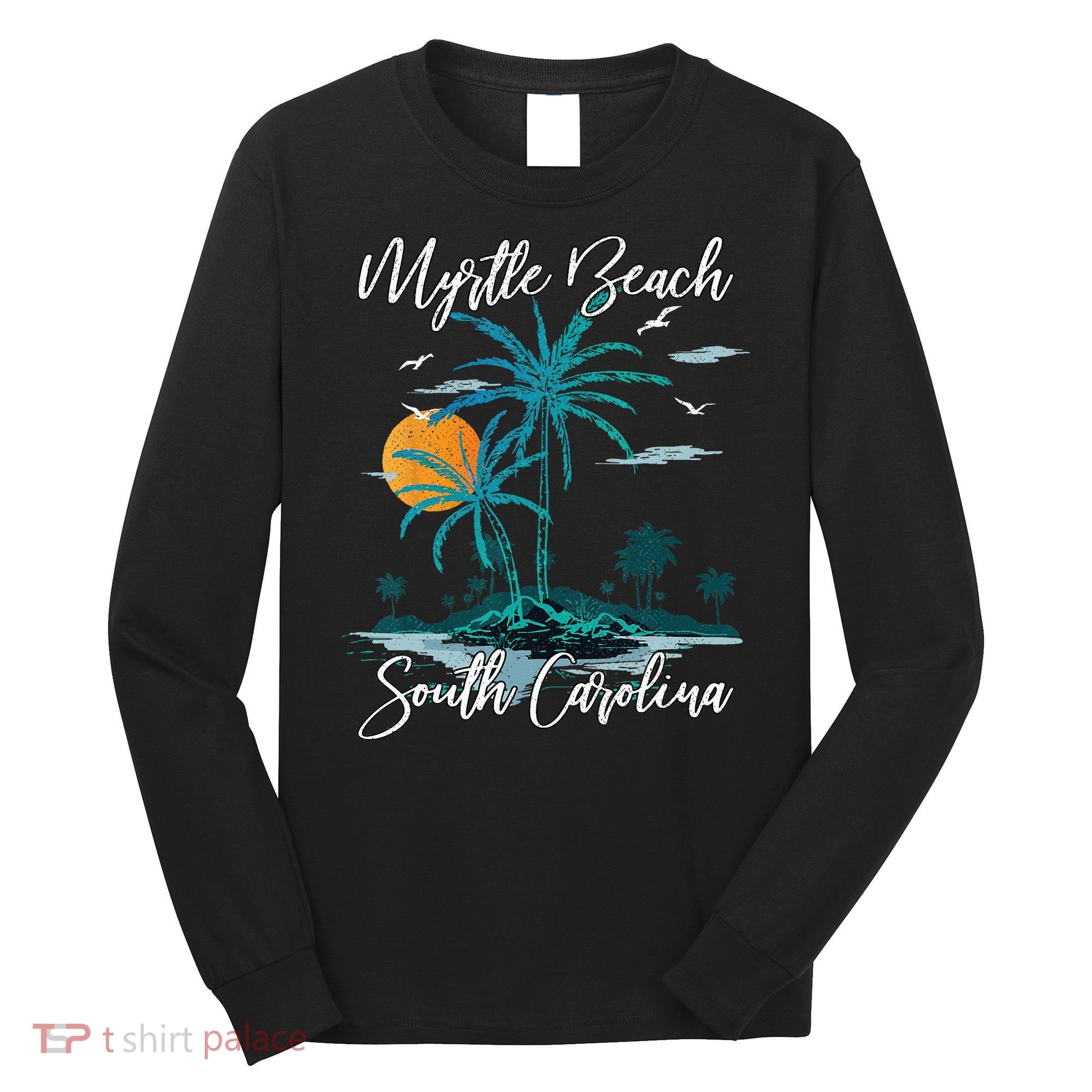 Family Vacation Retro Sunset South Carolina Myrtle Beach Long Sleeve Shirt