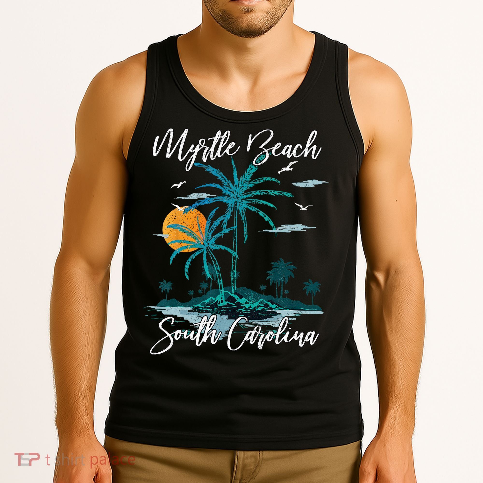Family Vacation Retro Sunset South Carolina Myrtle Beach Tank Top