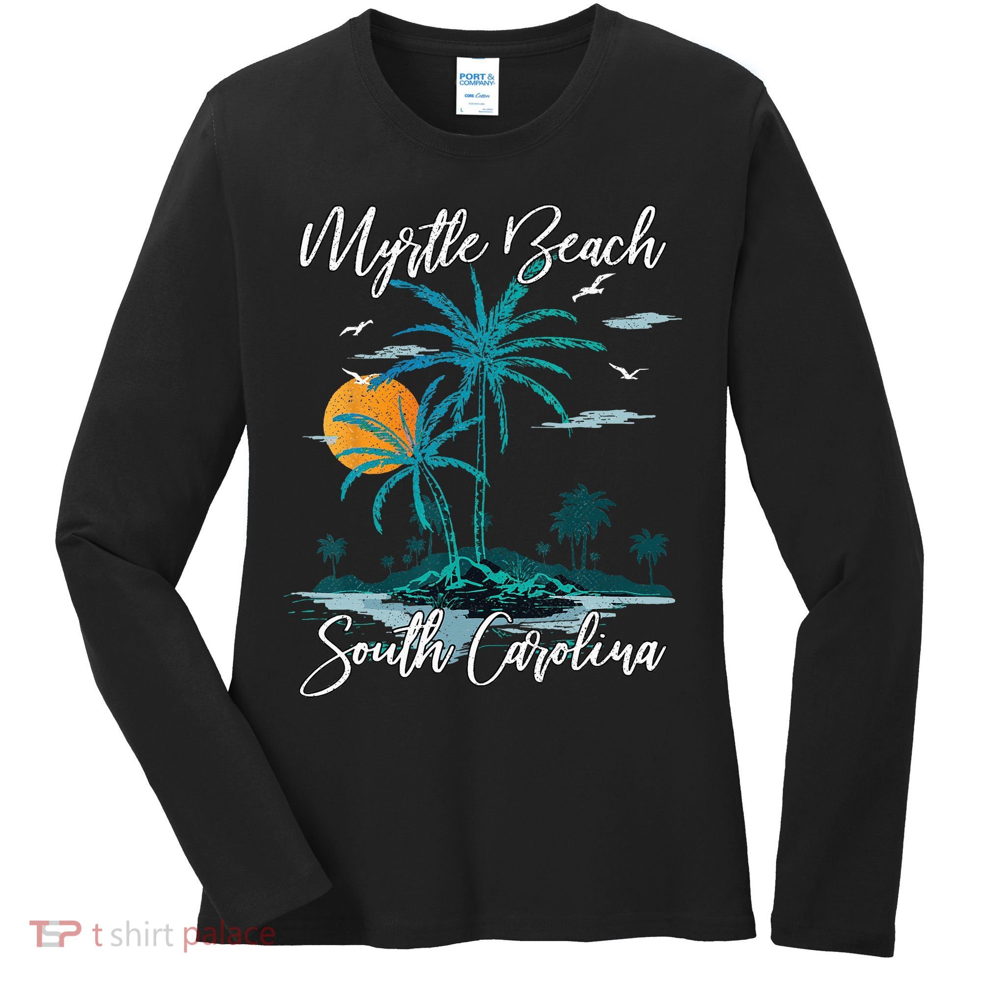 Family Vacation Retro Sunset South Carolina Myrtle Beach Women's Long Sleeve Shirt