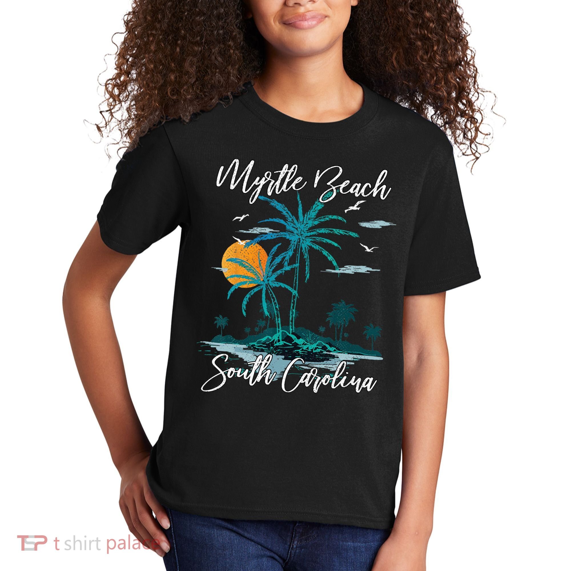 Family Vacation Retro Sunset South Carolina Myrtle Beach Kids T-Shirt