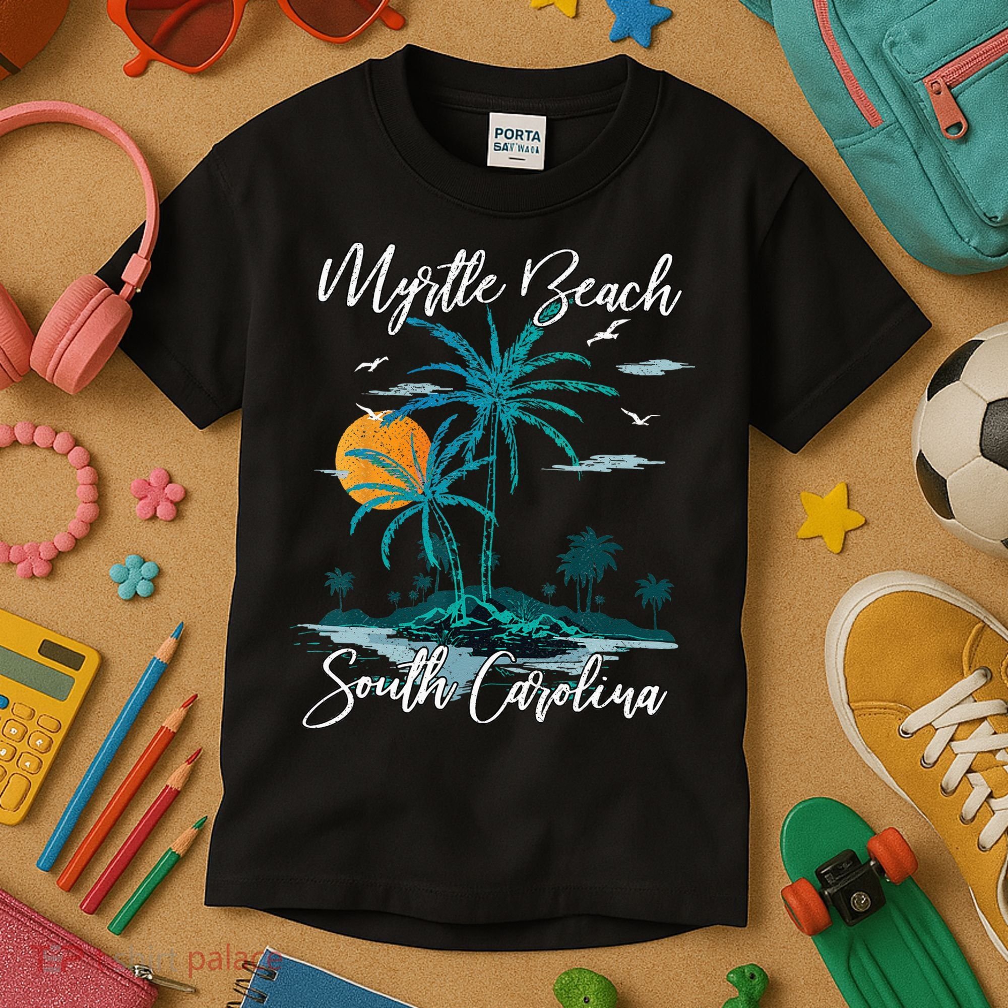 Family Vacation Retro Sunset South Carolina Myrtle Beach Kids T-Shirt