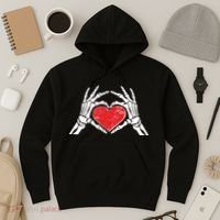 Funny Valentine Skeleton Bone Hands Heart Hoodie thumb 3