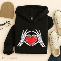 Funny Valentine Skeleton Bone Hands Heart Hoodie thumb 4