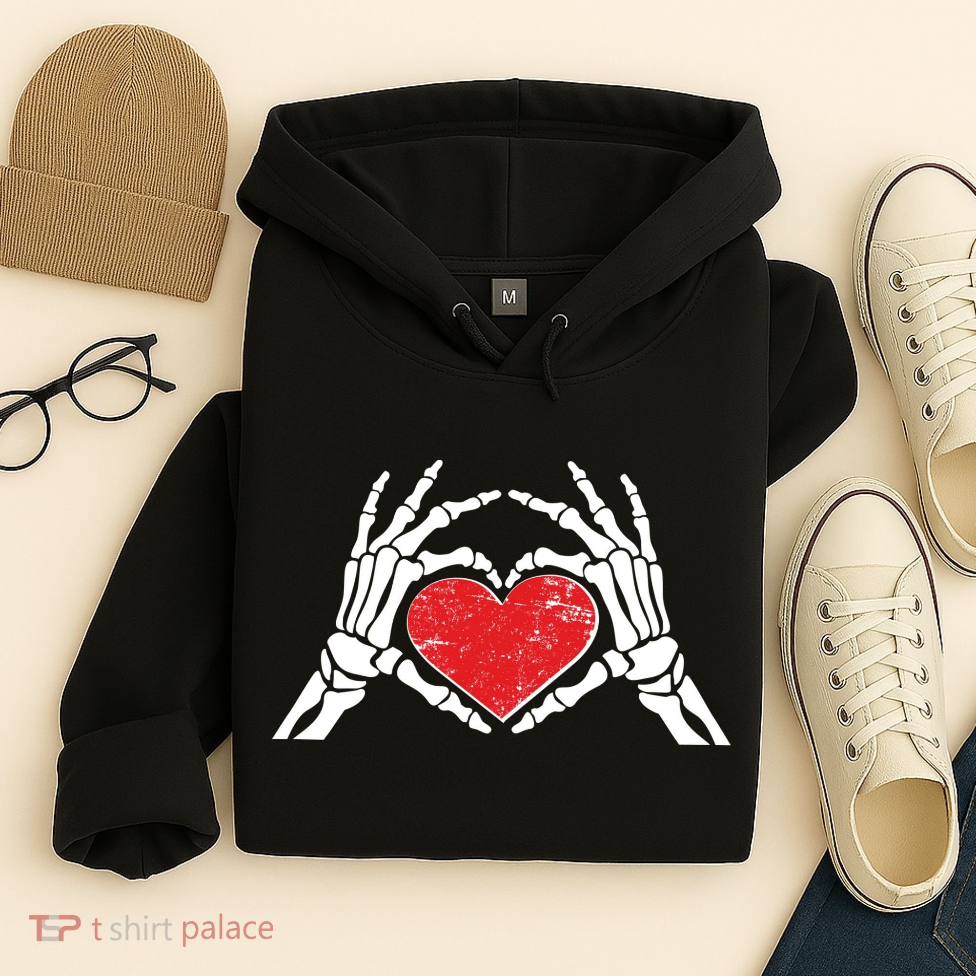 Funny Valentine Skeleton Bone Hands Heart Hoodie