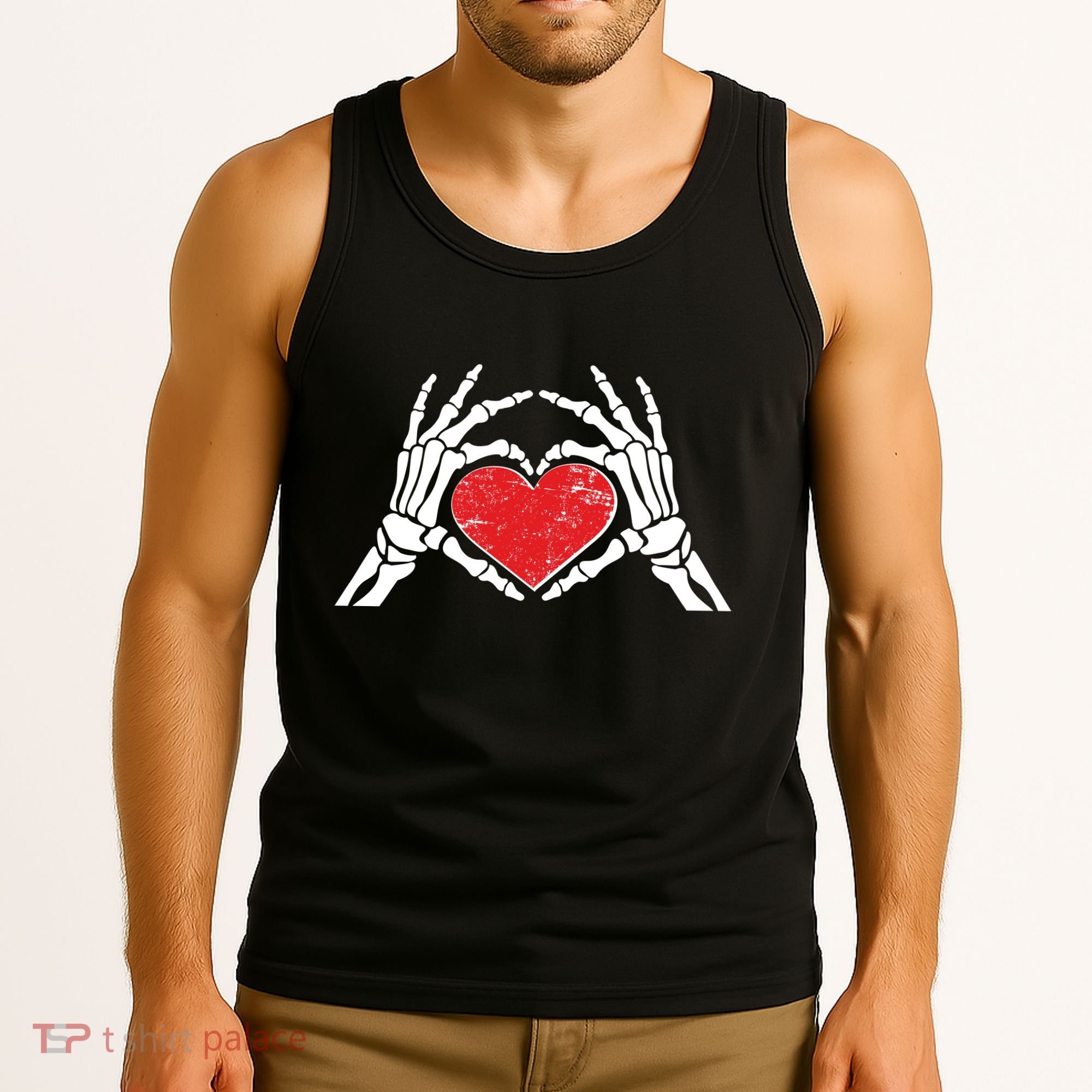 Funny Valentine Skeleton Bone Hands Heart Tank Top