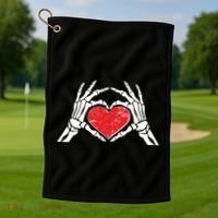 Funny Valentine Skeleton Bone Hands Heart Golf Towel thumb 1