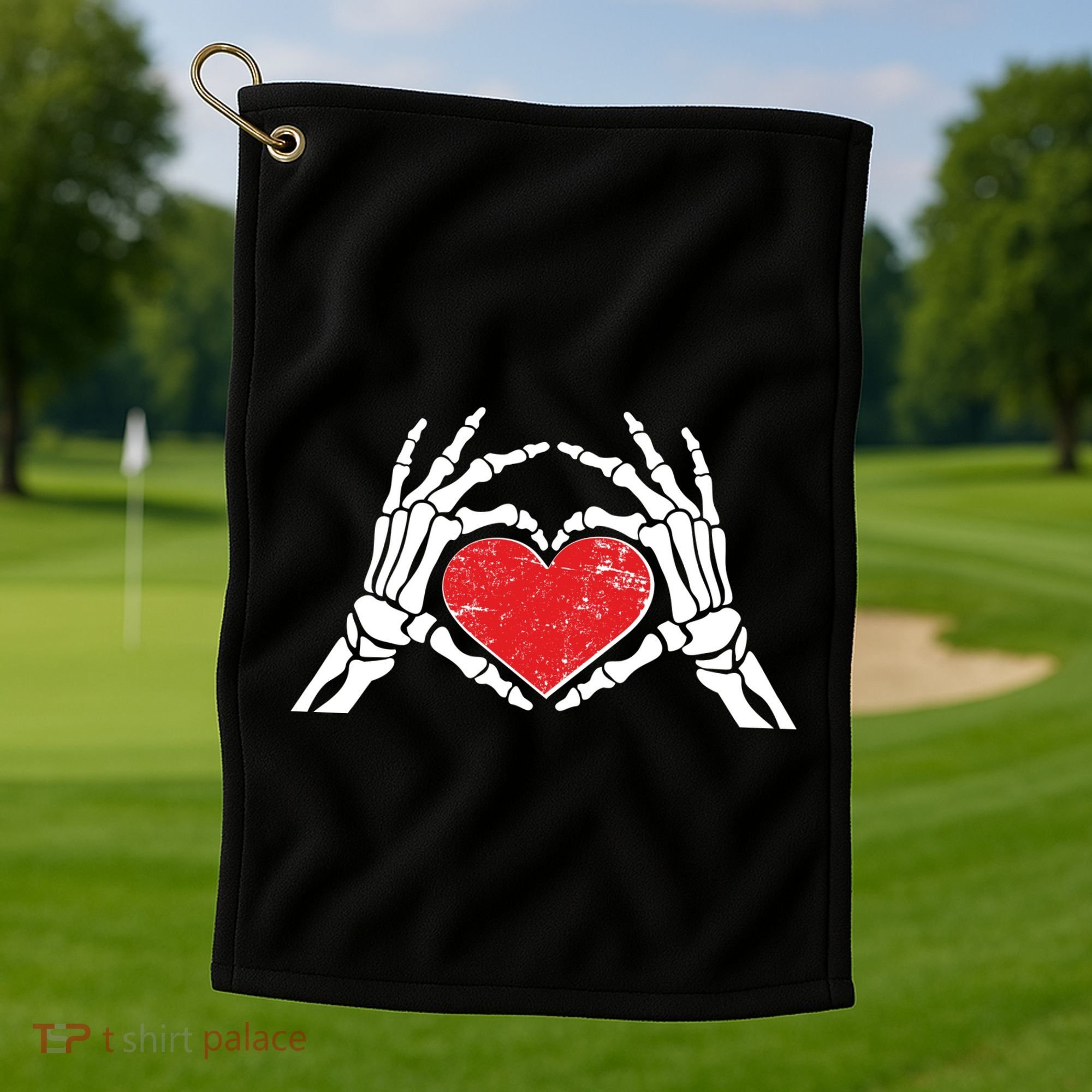 Funny Valentine Skeleton Bone Hands Heart Golf Towel