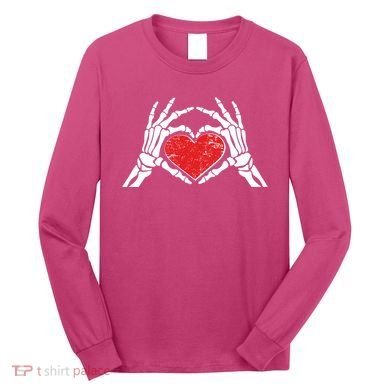 Funny Valentine Skeleton Bone Hands Heart Long Sleeve Shirt