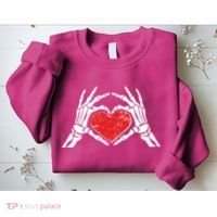 Funny Valentine Skeleton Bone Hands Heart Sweatshirt thumb 2