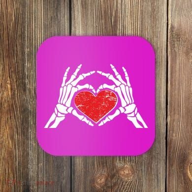 Funny Valentine Skeleton Bone Hands Heart Coaster