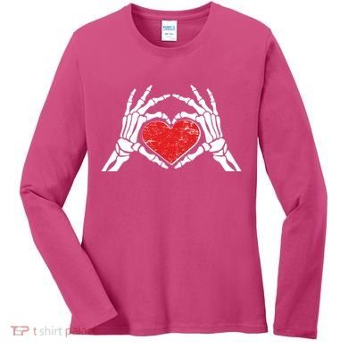 Funny Valentine Skeleton Bone Hands Heart Women's Long Sleeve Shirt