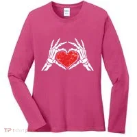 Funny Valentine Skeleton Bone Hands Heart Women's Long Sleeve Shirt thumb 0