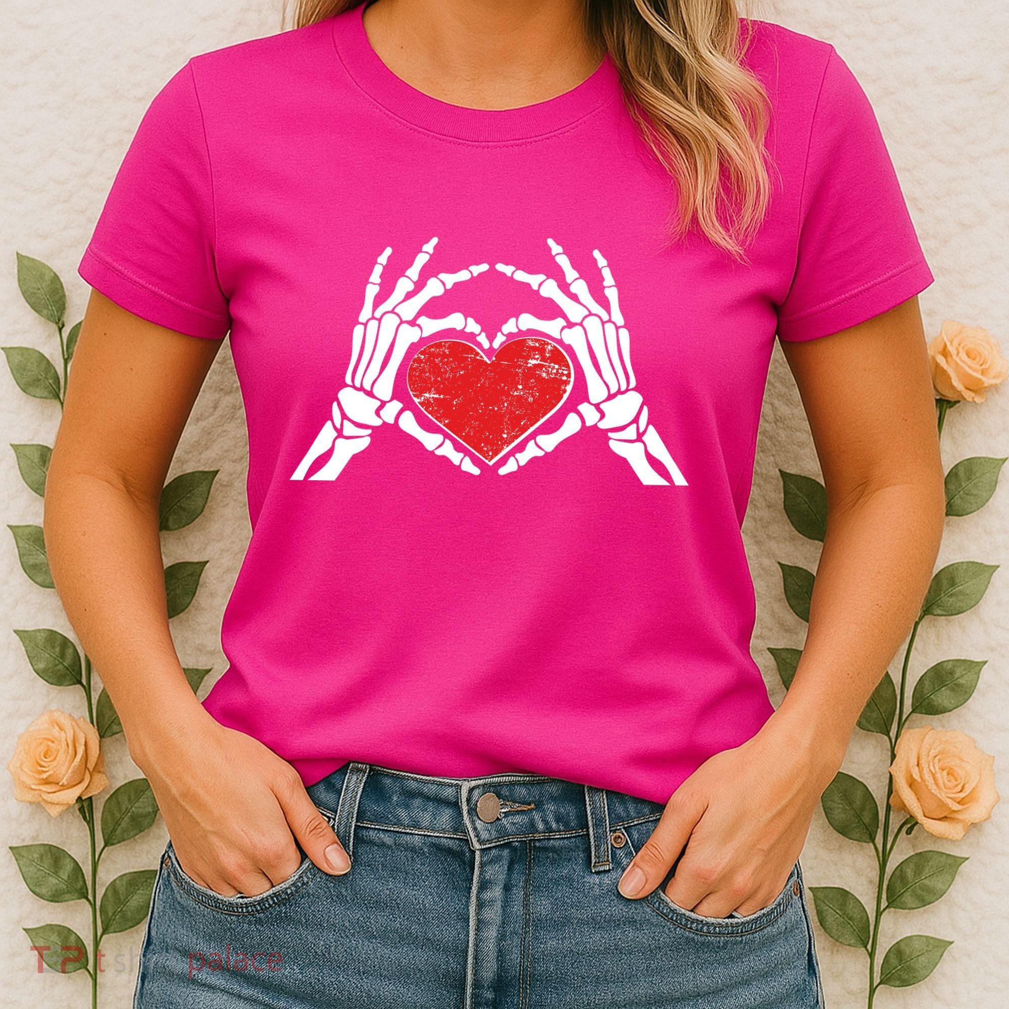Funny Valentine Skeleton Bone Hands Heart Women's T-Shirt