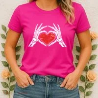 Funny Valentine Skeleton Bone Hands Heart Women's T-Shirt thumb 2