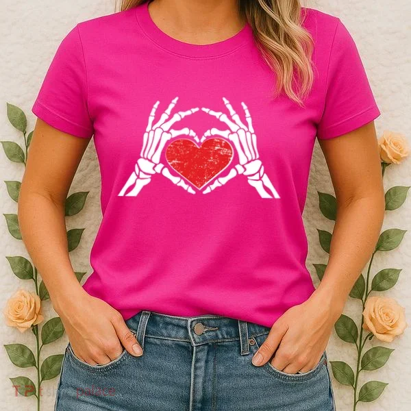 Funny Valentine Skeleton Bone Hands Heart Women's T-Shirt