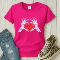 Funny Valentine Skeleton Bone Hands Heart Women's T-Shirt thumb 3