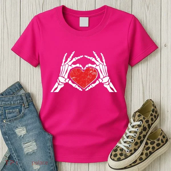 Funny Valentine Skeleton Bone Hands Heart Women's T-Shirt