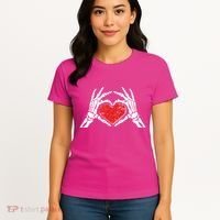 Funny Valentine Skeleton Bone Hands Heart Women's T-Shirt thumb 4