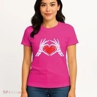 Funny Valentine Skeleton Bone Hands Heart Women's T-Shirt thumb 4
