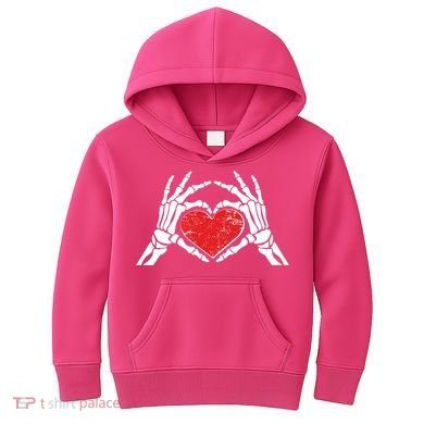 Funny Valentine Skeleton Bone Hands Heart Kids Hoodie