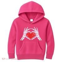 Funny Valentine Skeleton Bone Hands Heart Kids Hoodie thumb 0