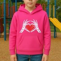 Funny Valentine Skeleton Bone Hands Heart Kids Hoodie thumb 2