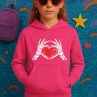 Funny Valentine Skeleton Bone Hands Heart Kids Hoodie thumb 3