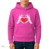 Funny Valentine Skeleton Bone Hands Heart Kids Hoodie thumb 4