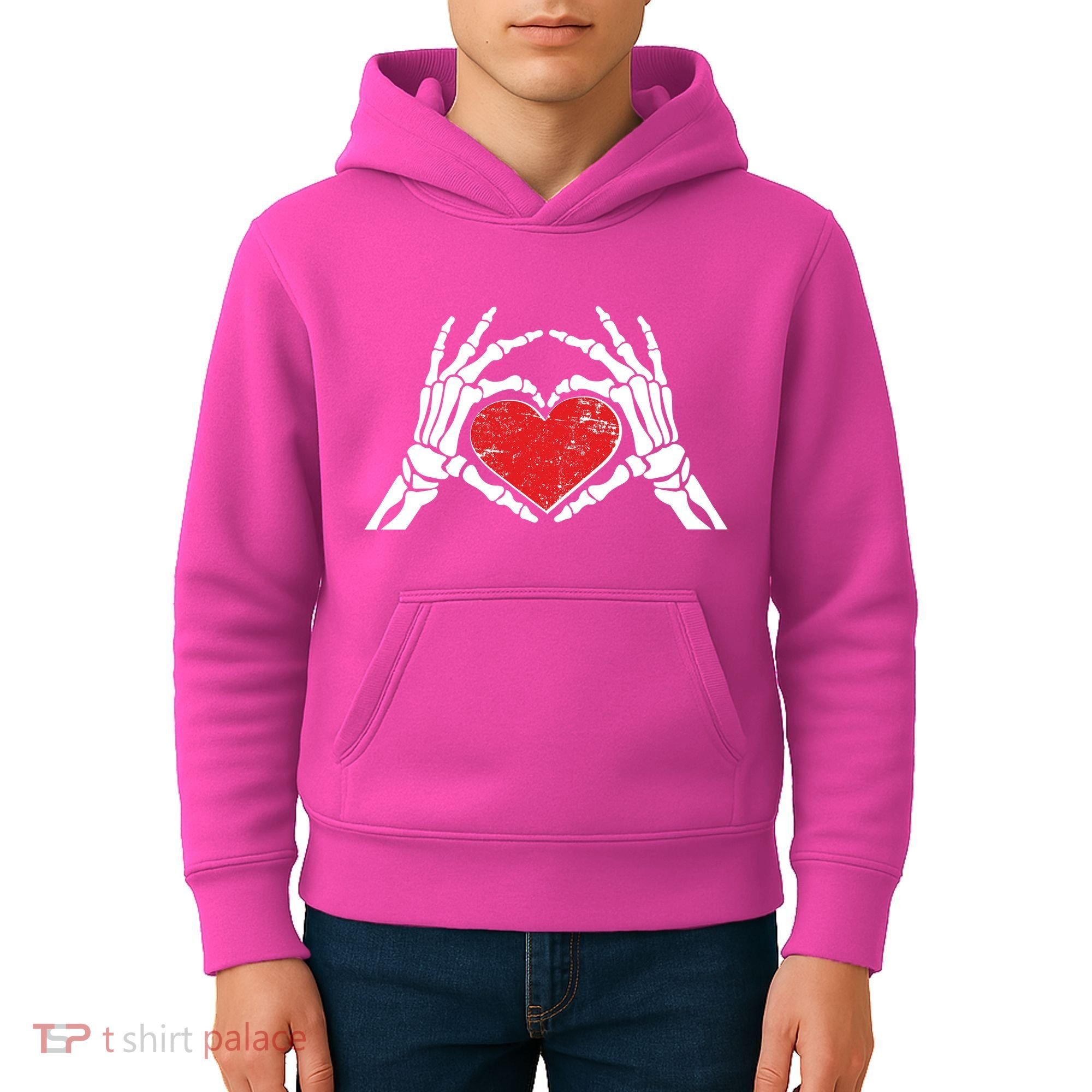 Funny Valentine Skeleton Bone Hands Heart Kids Hoodie