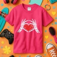 Funny Valentine Skeleton Bone Hands Heart Kids T-Shirt thumb 3