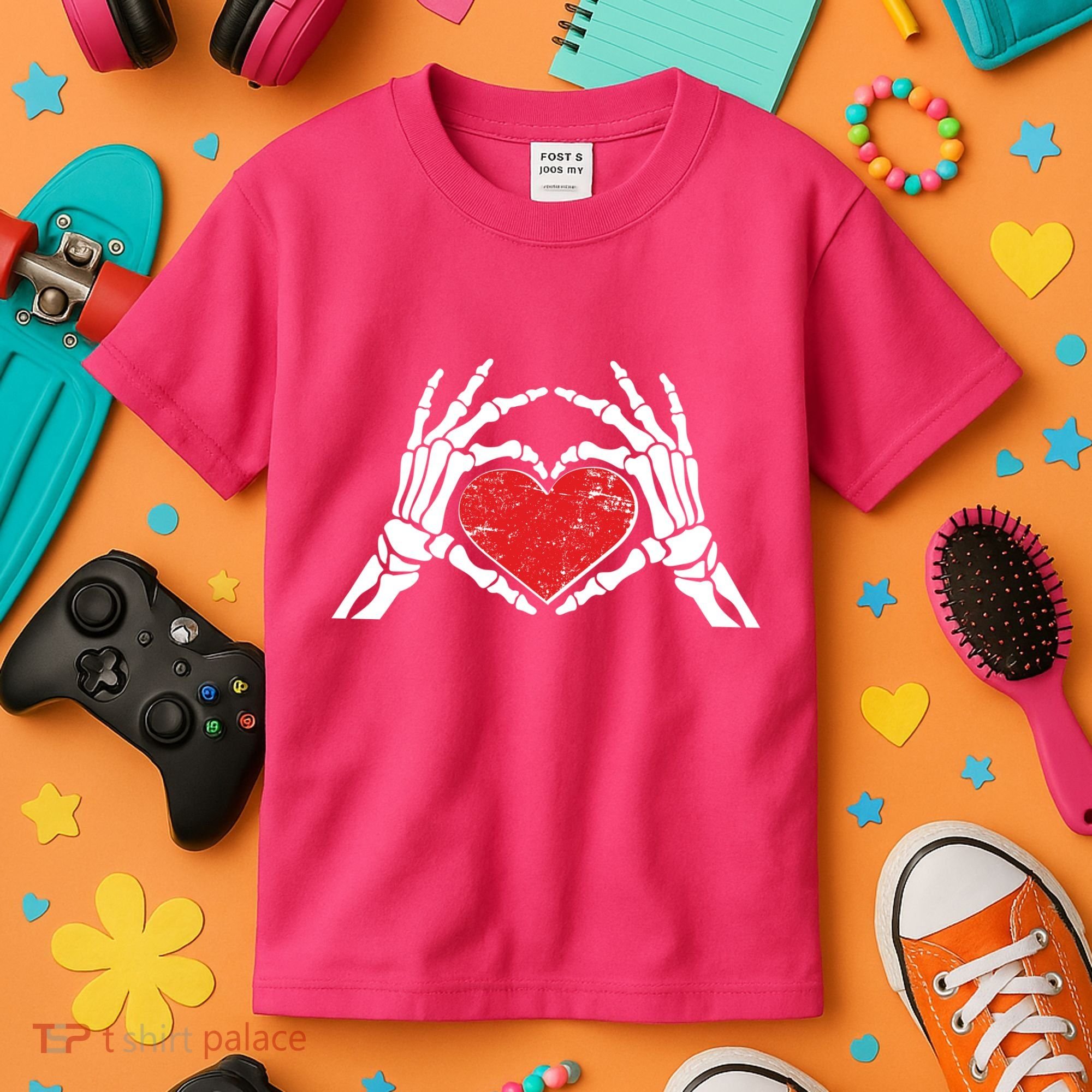 Funny Valentine Skeleton Bone Hands Heart Kids T-Shirt