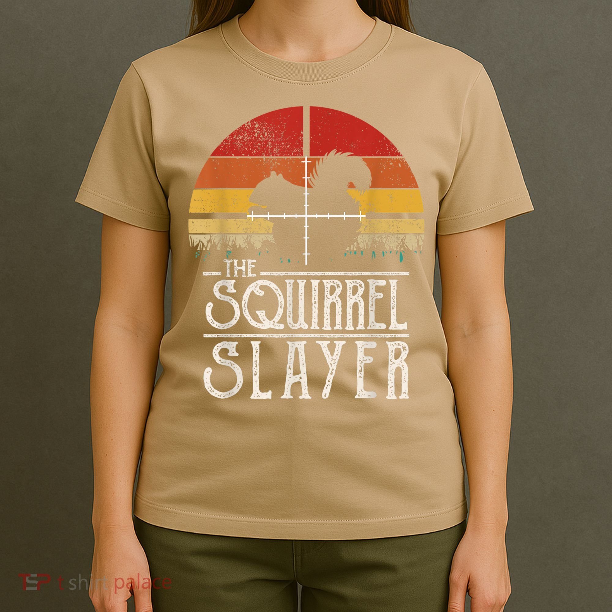 Funny Vintage Sunset Retro Style Squirrel Hunting Squirrel Slayer T-Shirt