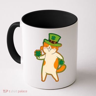 Funny Vintage St Patricks Day Leprechaun Shamrock Clover Cat Coffee Mug