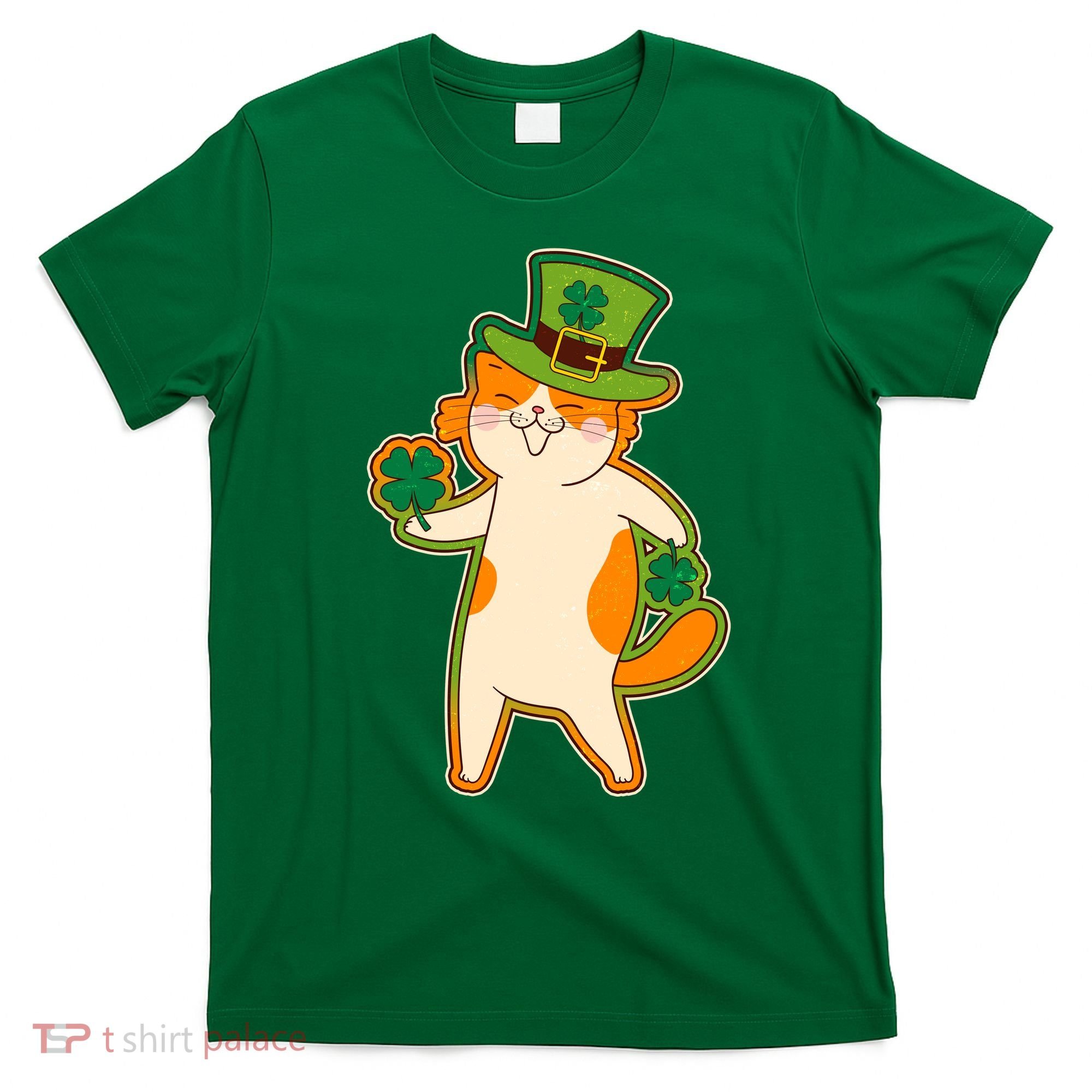 Funny Vintage St Patricks Day Leprechaun Shamrock Clover Cat T-Shirt