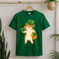 Funny Vintage St Patricks Day Leprechaun Shamrock Clover Cat T-Shirt thumb 2