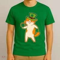 Funny Vintage St Patricks Day Leprechaun Shamrock Clover Cat T-Shirt thumb 3