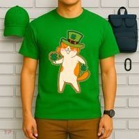 Funny Vintage St Patricks Day Leprechaun Shamrock Clover Cat T-Shirt thumb 6
