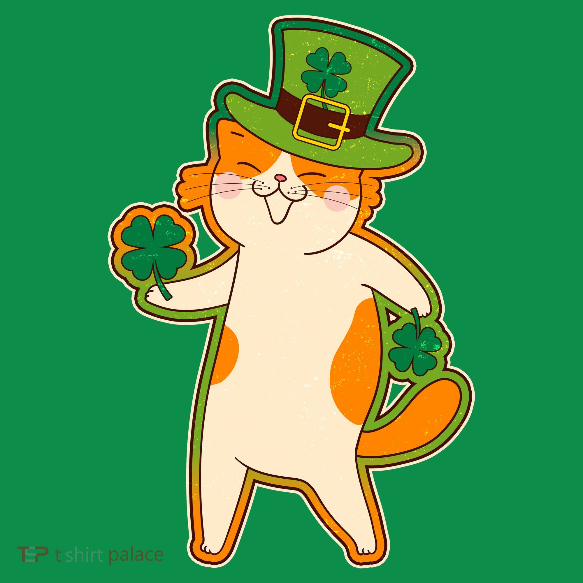 Funny Vintage St Patricks Day Leprechaun Shamrock Clover Cat T-Shirt