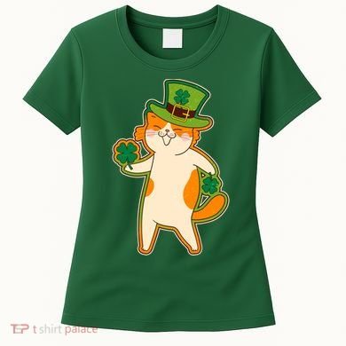 Funny Vintage St Patricks Day Leprechaun Shamrock Clover Cat Women's T-Shirt