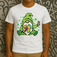 Funny Vintage St Patrick's Day Peace Love Leprechaun Gnome T-Shirt thumb 3
