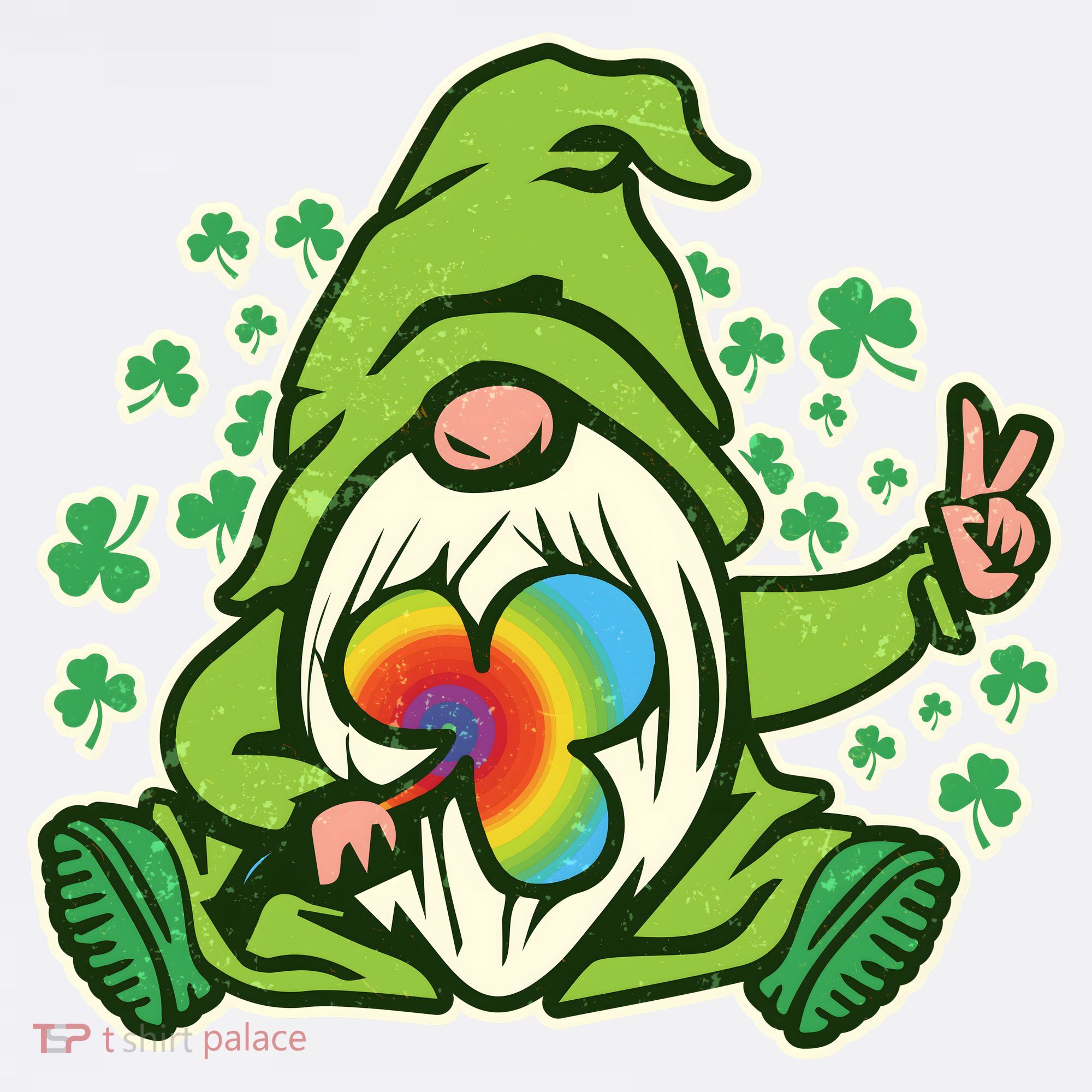 Funny Vintage St Patrick's Day Peace Love Leprechaun Gnome T-Shirt