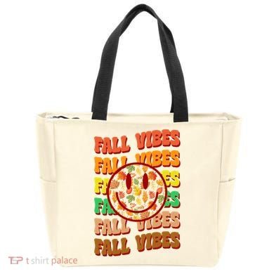 Falls Vibes Smile Face Retro Colorful Tote Bag