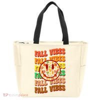 Falls Vibes Smile Face Retro Colorful Tote Bag thumb 0