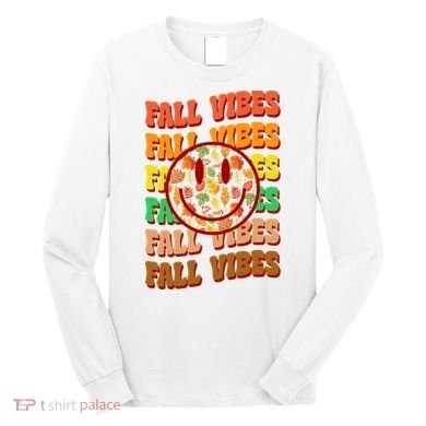 Falls Vibes Smile Face Retro Colorful Long Sleeve Shirt