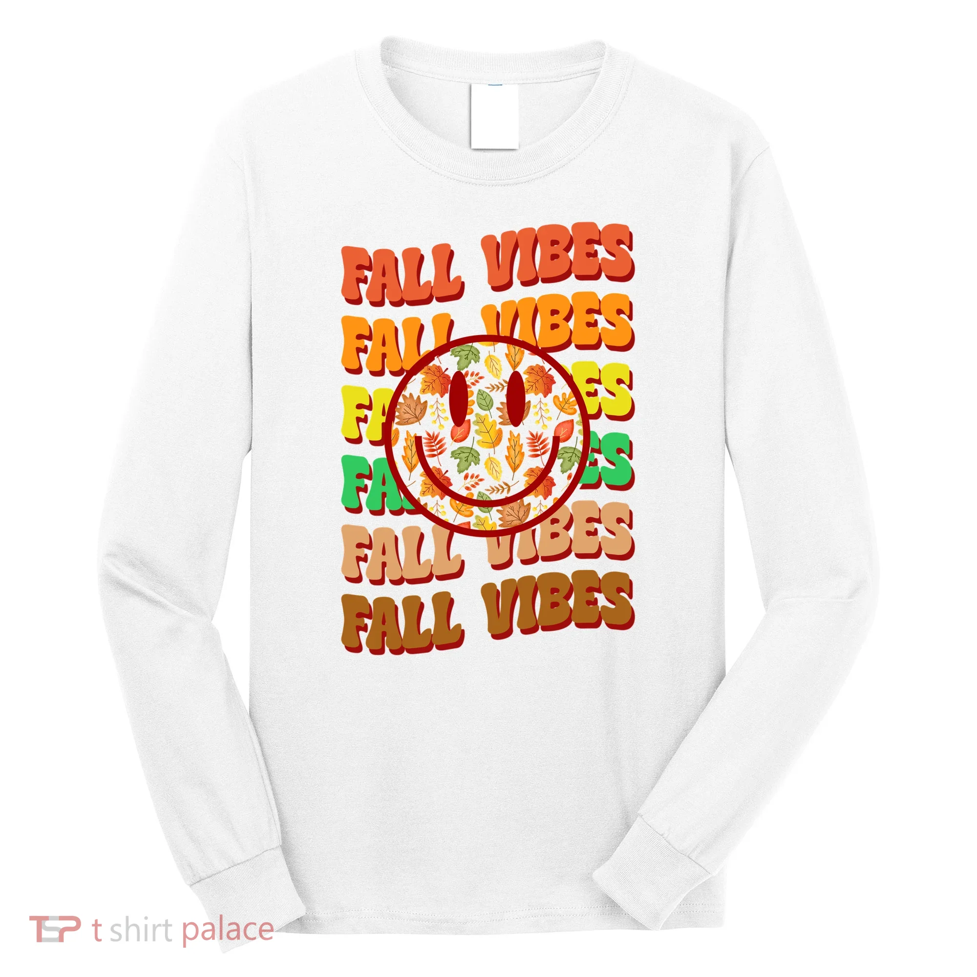 Falls Vibes Smile Face Retro Colorful Long Sleeve Shirt