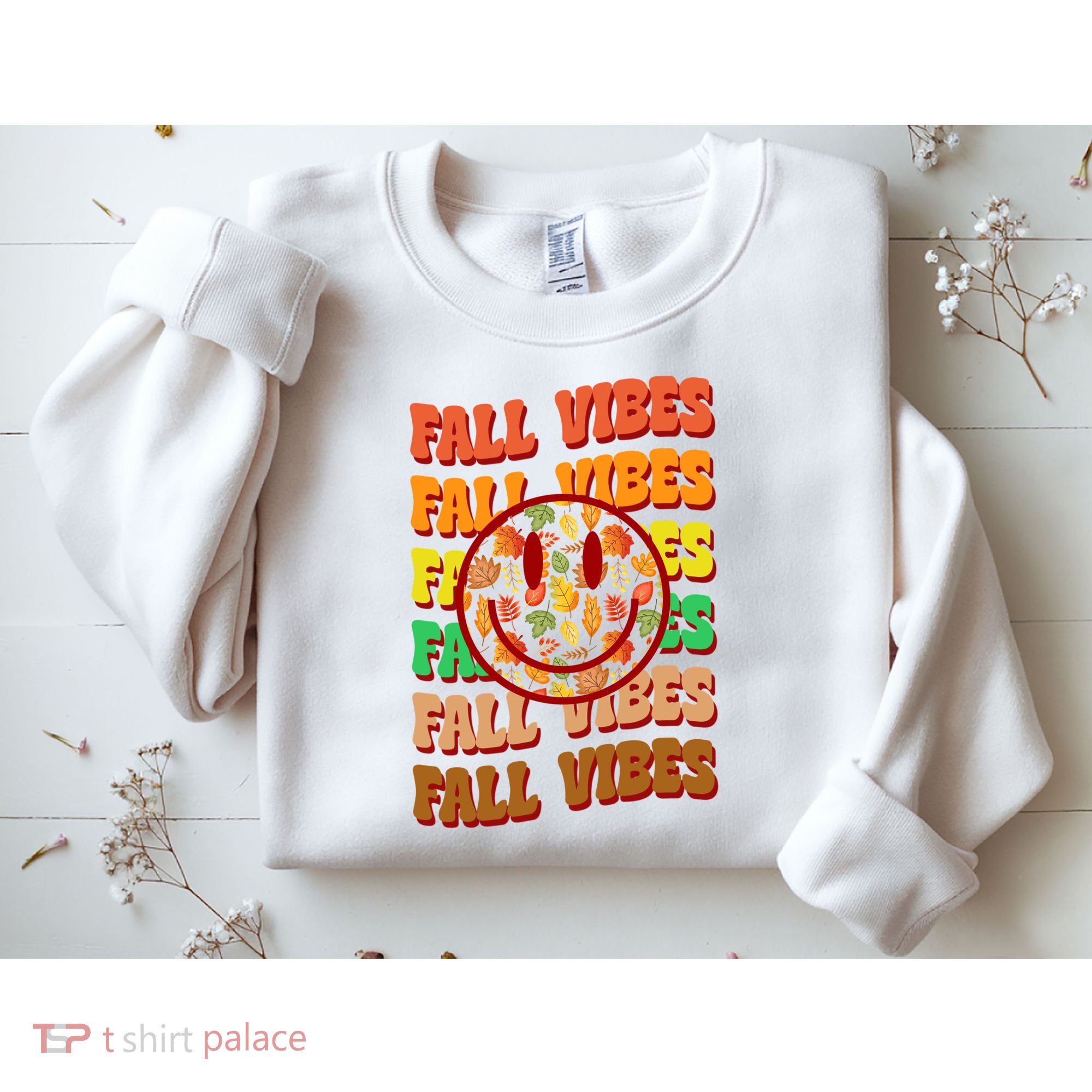 Falls Vibes Smile Face Retro Colorful Sweatshirt