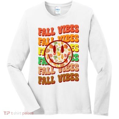 Falls Vibes Smile Face Retro Colorful Women's Long Sleeve Shirt