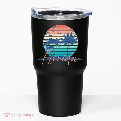 Florida Vintage Summer Vibes Beach Sunset Retro Palm Tree Tumbler