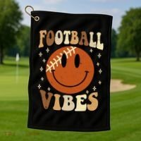 Football Vibes Smile Face Retro Golf Towel thumb 1