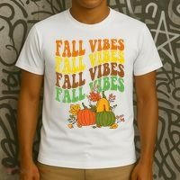Fall Vibes Season Retro Pumpkin T-Shirt thumb 3